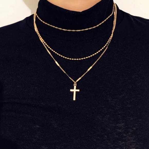 Goldtone Layered Cross Necklace - Picture 8 of 8